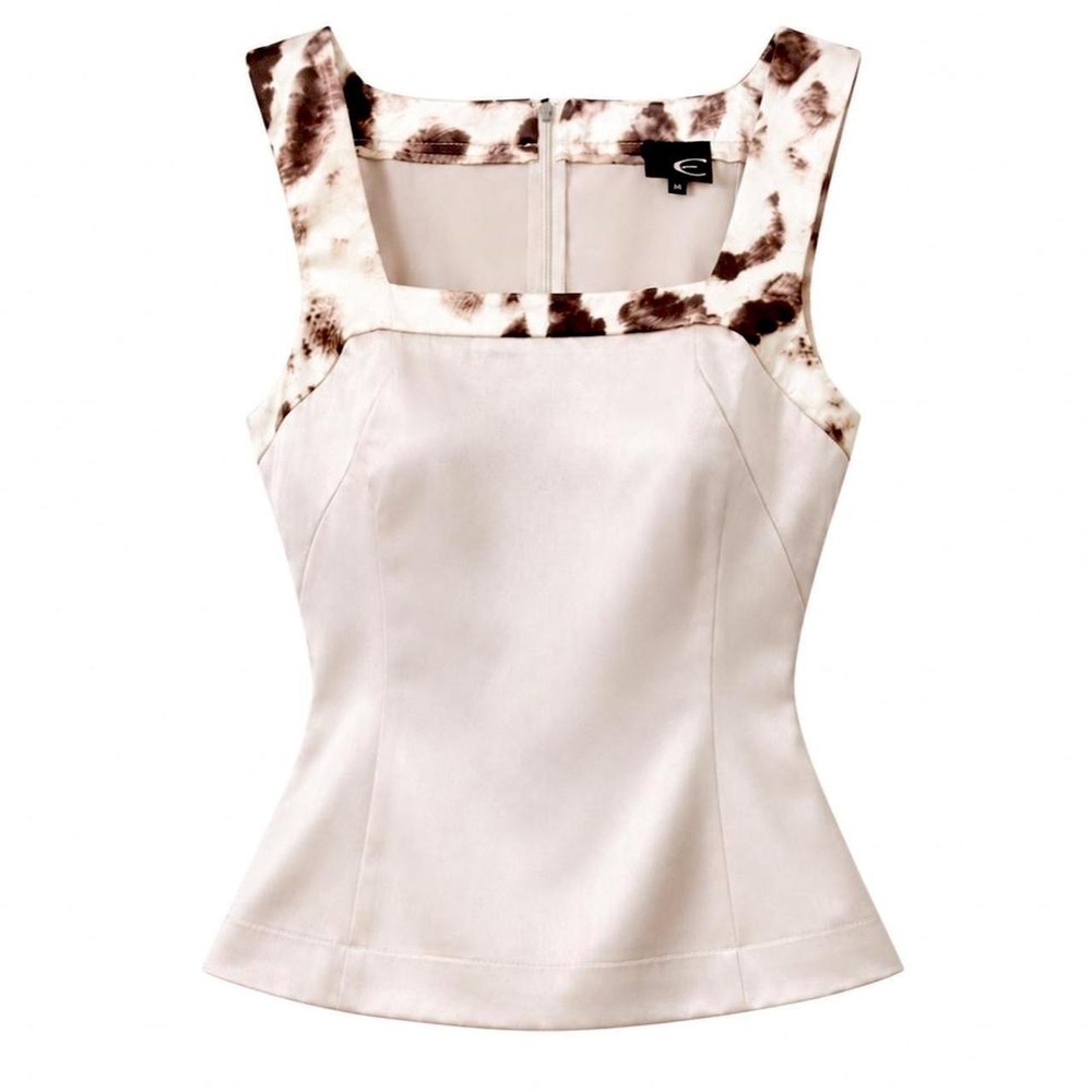 Cavalli Vintage Satin Tank w/ Leopard Trim